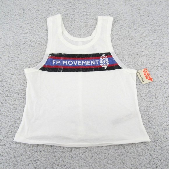 Free People Movement Logo Graphic Tank Top Womens Size Medium White NEW - Picture 2 of 8